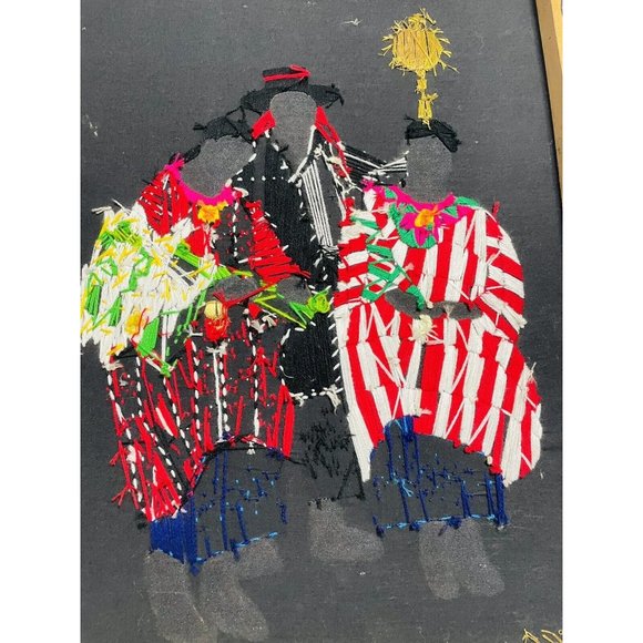 Solola Black Stretched Folk Art Embroidered Spanish Textile Frameless Picture - Picture 5 of 12